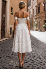 White Lace Off the Shoulder Midi Engagement Dress
