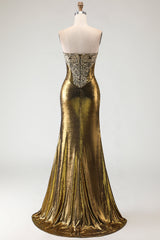 Sparkly Bronze Mermaid Long Metallic Prom Dress with Slit
