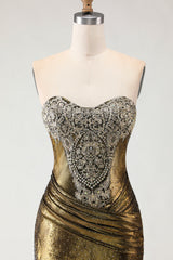 Sparkly Bronze Mermaid Long Metallic Prom Dress with Slit