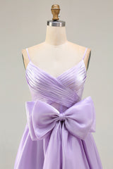 Lilac A-Line Long Prom Dress with Bow