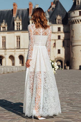 Ivory Sheath High Neck Long Boho Wedding Dress with Sleeves