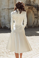 Ivory Peak Lapel A Line Midi Engagement Blazer Dress with Sleeves