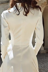 Ivory Peak Lapel A Line Midi Engagement Blazer Dress with Sleeves