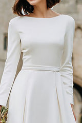 Ivory Boat Neck A Line Long Engagement Dress with Sleeves