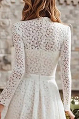 Ivory Lace A Line Long Sleeves Wedding Dress