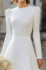 Ivory A Line Long Sleeves Midi Bridal Dress with Ruffles