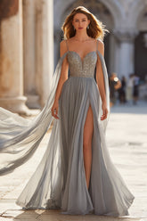 Sparkly Light Grey Cold Shoulder Long Prom Dress