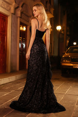 Sparkly Black Mermaid Beaded Long Corset Prom Dress with Slit