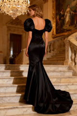 Black Sweetheart Mermaid Long Prom Dress with Sleeves