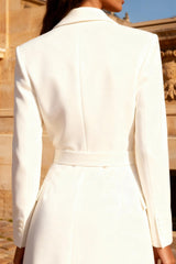 White Peak Lapel Double Breasted Short Blazer Wedding Dress with Belt