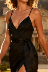 Black Spaghetti Straps Mermaid Long Formal Dress with Slit