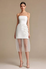 White Satin Strapless Bodycon Short Bachelorette Dress