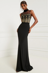 Simple Black Mermaid High Neck Long Prom Dress