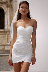 White Sweetheart Bodycon Ruched Short Wedding Dress