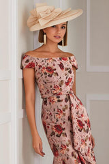 Dusty Rose Floral Off the Shoulder Midi Mermaid Mother of the Bride Dress