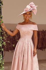 Floral Dusty Rose A Line Off the Shoulder Midi Mother of the Bride Dress