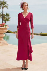 Dark Red Mermaid Long Mother of the Bride Dress with Lace