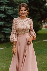 Dusty Rose A Line Ruched Long Sleeves Mother of the Bride Dress