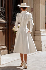 Ivory Single Breasted Shawl Lapel Midi Blazer Wedding Dress