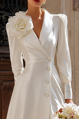Ivory Single Breasted Shawl Lapel Midi Blazer Wedding Dress