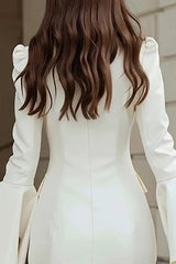 Ivory Satin Shawl Lapel Short Blazer Wedding Dress
