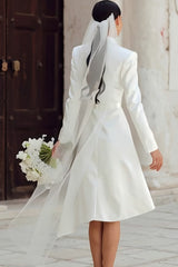 Ivory Shawl Lapel High Low Blazer Wedding Dress with Sleeves