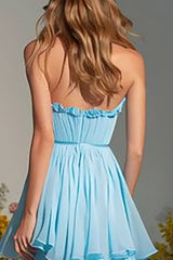 Sky Blue A-Line Tiered Long Prom Dress with Ruffles
