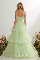 Light Green Tiered Long Prom Dress with Ruffles