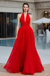 Red A-Line Ruched Long Gala Dress