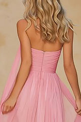 Pink Sweetheart Neck Scarf Long A Line Prom Dress