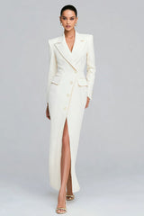 Ivory Sheath Single Breasted Peak Lapel Long Sleeves Blazer Dress