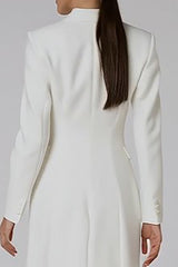Ivory Double Breasted Peak Lapel Midi Blazer Dress