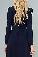 Navy Double Breasted Long Blazer Dress with Slit