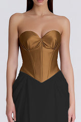 Brown and Ivory Patchwork Sweetheart Long Corset Formal Dress