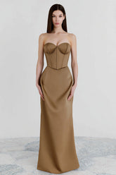 Brown Sweetheart Mermaid Long Corset Formal Dress