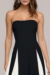 Black and White Strapless A Line Long Wedding Guest Dress