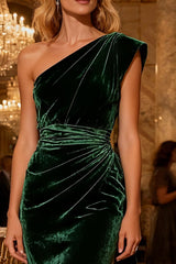 Dark Green Velvet Mermaid Long Holiday Party Dress with Cape