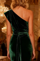 Dark Green Velvet Mermaid Long Holiday Party Dress with Cape