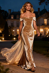 Champagne Mermaid Long Velvet Holiday Party Dress with Cape