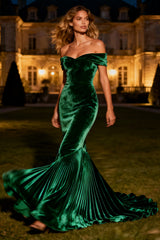 Dark Green Long Mermaid Velvet Holiday Party Dress with Pleats
