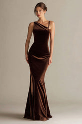 Dark Brown Velvet Mermaid Long Holiday Party Dress