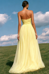 Light Yellow Sweetheart Princess Tulle Long Prom Dress