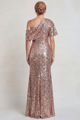 Sparkly Champagne Sequins Mermaid One Shoulder Long Mother of the Bride Dress
