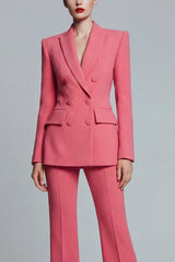 Coral Peak Lapel Double Breasted 2 Piece Business Suits