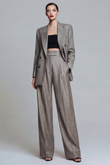Grey Wide Leg 2 Piece Single Breasted Peak Lapel Business Suits with Pockets