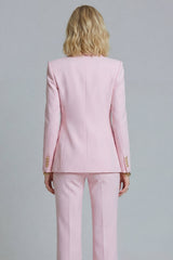 Pink Peak Lapel Wide Leg 2 Piece Prom Suits with Buttons