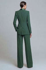2 Piece Dark Green Single Breasted Shawl Lapel Long Sleeves Prom Suits