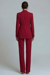 Burgundy 2 Piece Single Breasted Peak Lapel Prom Suits