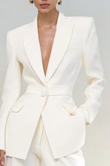2 Piece Ivory Peak Lapel Single Breasted Business Suits with Sleeves