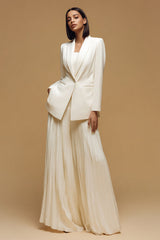 Ivory Peak Lapel One Button Pleated Business Blazer